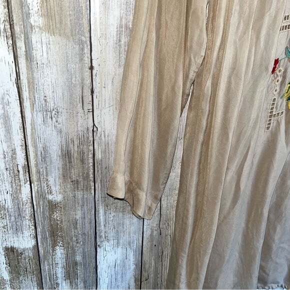 Johnny Was Floral Bird Eyelet Embroidered Tan Long Sleeve Tunic - Picture 5 of 7
